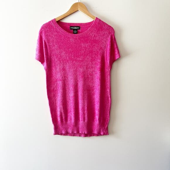 Vintage 90s World Republic Soft Knit Hot Pink Terry Cloth Top Med - Picture 1 of 6